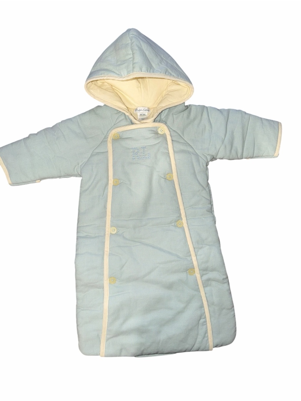 Ralph Lauren vintage blue and white winter bunting suit, newborn-6 months